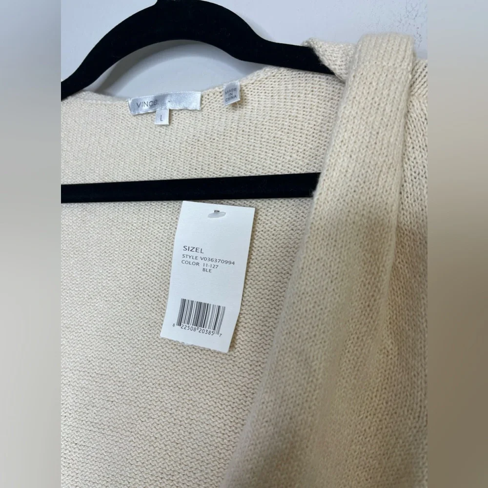 Vince New Ivory Cotton Hoodied Deep V Belted Knit Pullover L Coastal Designer - Picture 4 of 9